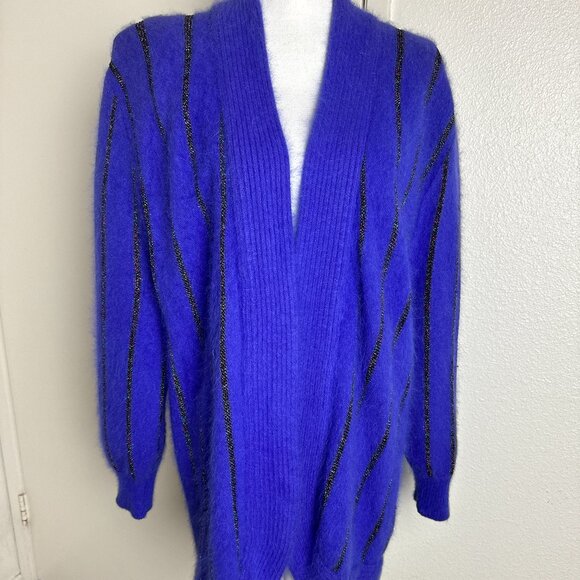 Vintage KAMIRAN Angora Rabbit Hair Purple Sweater Open Cardigan Size M - L - XL - Picture 1 of 12